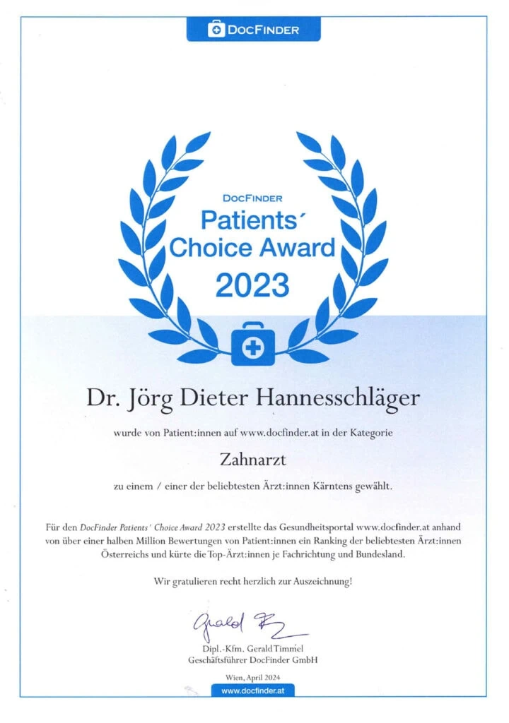 Zertifikat DocFinder Patients' Choice Award 2023
